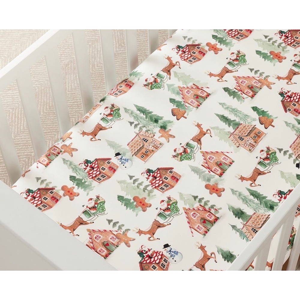 Pottery Barn Kids Gingerbread Organic Cotton Crib Fitted Sheet Christmas Holiday